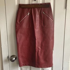 Zara Maroon Leather MIDI Pencil Skirt